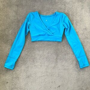 EC Triple Flip Blue Long Sleeve Cross Front Cropped Shirt - Size 6 (14/16)